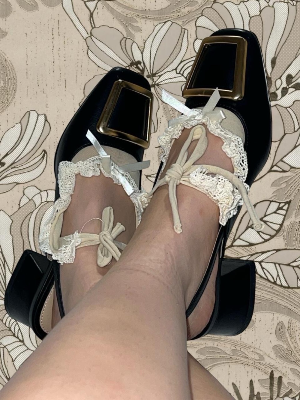 Black Mary Jane Block Heels Size 6 Women’s with Gold Detailing